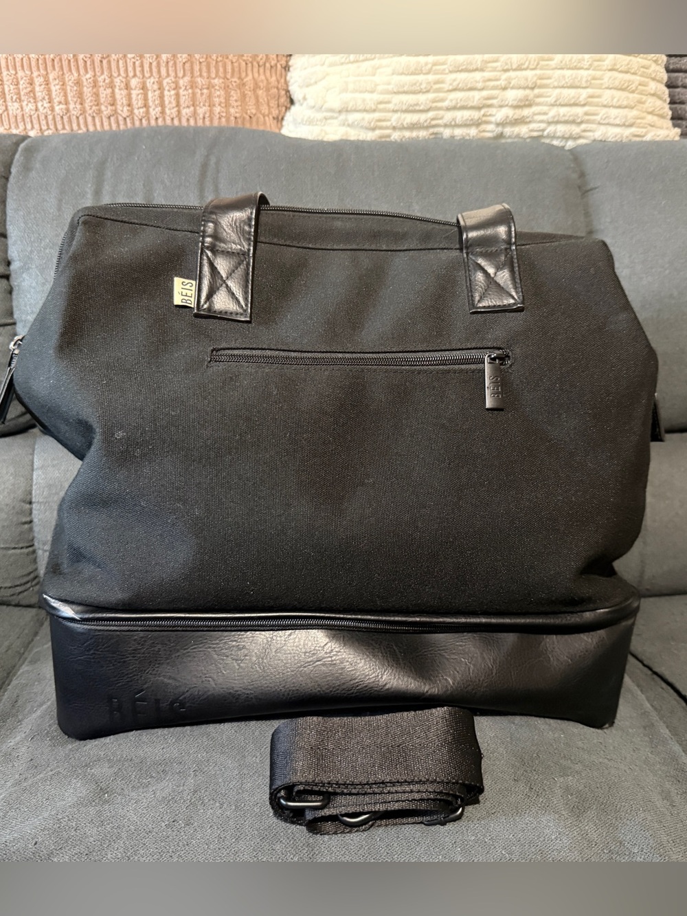 BEIS Black Canvas Duffel Tote with Removable Strap